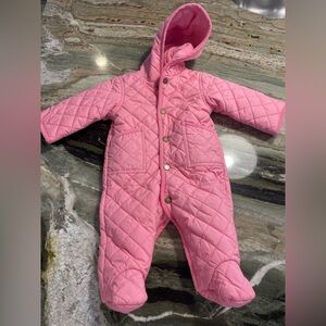 Ralph Lauren Baby Girl 6 Months Hooded Pink Fleece Lined Footed snowsuit
